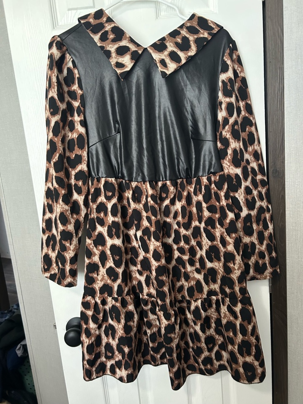 SHEIN Black and Brown Leopard Print Long Sleeve Dress